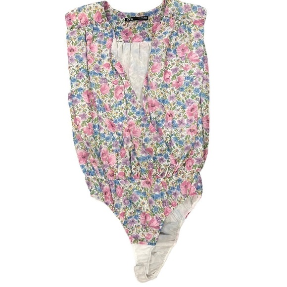 Zara Chiffon Floral Sleeveless Bodysuit - Pink/Purple/Blue/White - Picture 5 of 11